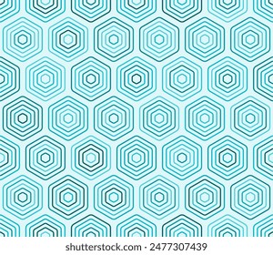 Background with Hexagon Pattern. Rounded stacked hexagons mosaic cells. Blue color tones. Large hexagon shapes. Tileable pattern. Seamless vector illustration.