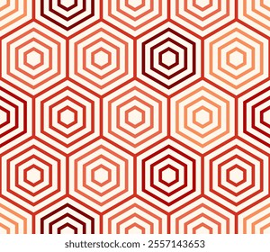 Background with Hexagon Pattern. Simple stacked hexagons pattern. Red color tones. Large hexagons. Seamless design. Tileable vector illustration.