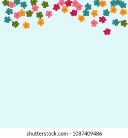 Background of hibiscus flowers. Pink, yellow, blue and green flowers on a light background.