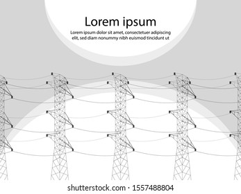 Background with High Voltage Power Pylon in isometric style. Steel Powerline Generator. Vector illustration 