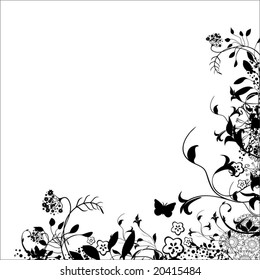 Background with highly detalized floral pattern and butterfly