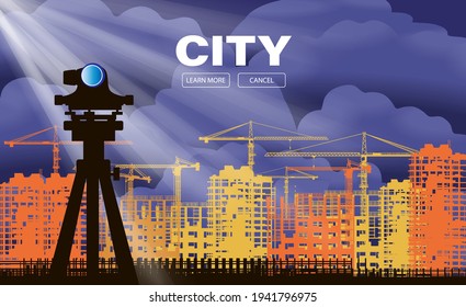 Background with high-rise buildings under construction with parallax effect. Vector banner