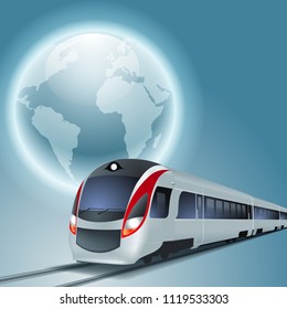 Background with high-speed train and the globe.