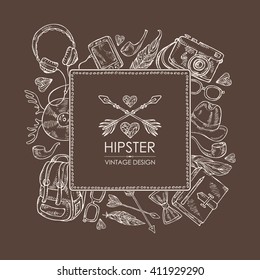 Background with hipster elements . hand drawn