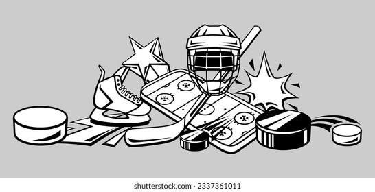 Background with hockey items. Sport club illustration. Healthy lifestyle image.