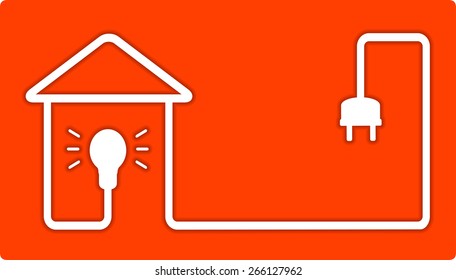 background for home lighting with electrical bulb and house silhouette