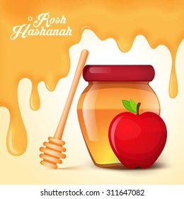 Background with honey and apple for Rosh Hashanah holiday.