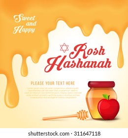 Background with honey and apple for Rosh Hashanah holiday.