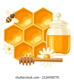 Background with honey items. Image for food and agricultural industry.