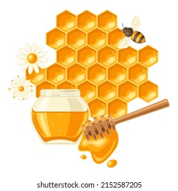 Background with honey items. Image for food and agricultural industry.