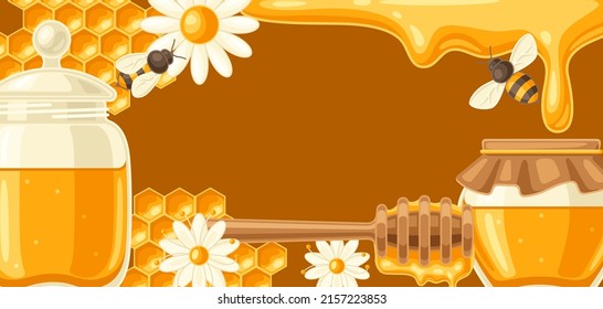Background with honey items. Image for food and agricultural industry.