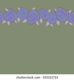 Background of horizontal a neutral, purple and gray color painted roses. Vector floral seamless pattern with copy space (place for your text).