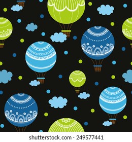 Background with hot air balloon. Cute cartoon vector illustration of colorful hot air balloons.