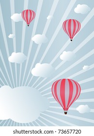 Background with hot air balloons among clouds in sunlight (eps10)