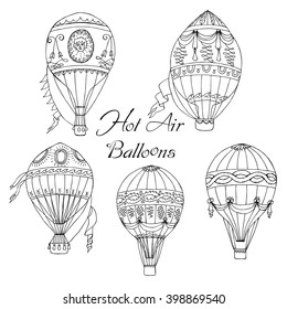  Background with Hot Air Balloons. Hand drawn sketches vector illustration