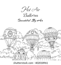  Background with Hot Air Balloons. Hand drawn sketches vector illustration