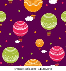 Background with hot air balloons. Vector illustration of colorful hot air balloons. Vintage  seamless pattern.