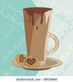 Background with hot chocolate and cakes