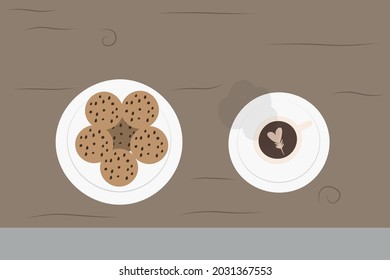 Background of Hot Coffee and Cookies on the table. Natural concept