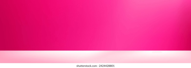 Background Hot Pink Studio with shadow on wall,Empty room with monochromatic spot light and shadow on floor.Vector Minimal 3d banner for product presentation,Backdrop template with copy space