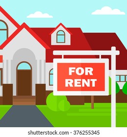 Background of house with for rent real estate sign.