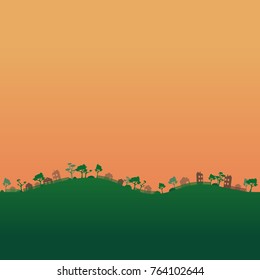 background with houses and trees, vector illustration