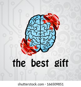 Background with human brain and red bow. eps10
