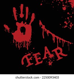 Background with human hand marks. Crime wallpaper. Red bloody wound pattern with splashes and blots
