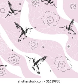Background with a humming-bird and flowers
