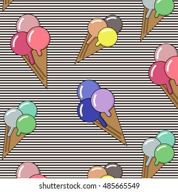 Background with ice cream and bonbons. Ideal for printing onto fabric paper or scrap booking. Cute cartoon gelato texture 