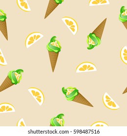 Background with ice cream and lemon. Summer, heat, fruit. Vector illustration.