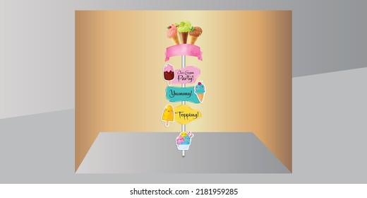 Background For Ice Cream Party With Yummy Text And Topping Text