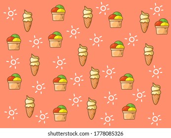 Background of the ice cream. Vector background and glass pattern and handkerchief pattern