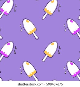 Background with ice cream. Vector illustration of pink and yellow ice-cream in white glaze. Can be used as a print on fabric and paper. Creative seamless pattern in modern style for clothes design. 