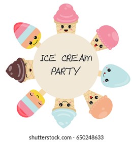 Background with Ice Creams. Design card. Ice cream party.