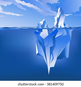 Background with Iceberg under and above water. Vector