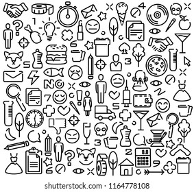 Background of icons.  A large set of different icons. Vector graphics