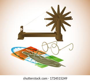 Background idea for Indian day Gandhi jayanti,
vector illustration of Gandhi's specs and charkha ,charkha means wheel
