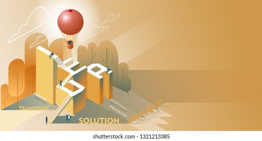Background Idea for Teamwork Strategy and Business Solutions. Isometric illustration.