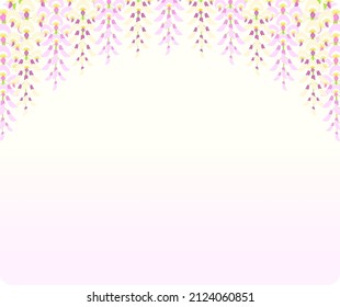 background illustration of an arch of gently colored wisteria flowers and a pink gradient