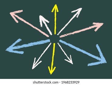 Background illustration of arrows spreading radially like written on a blackboard. vector.