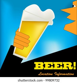 Background illustration in an Art Deco style with a man drinking a glass of beer