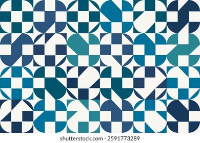 Background illustration, artistic geometric pattern, repeating pattern, simple squares, circles and arcs. Traditional art, seamless, ethnic style, for designing patterns, textiles, tiles, covers.
