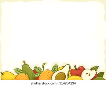 Background Illustration of Assorted Fruits Forming a Border
