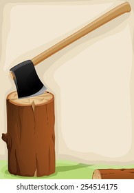 Background Illustration of an Axe Lodged on a Piece of Log