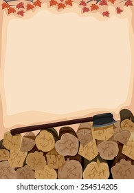 Background Illustration of an Axe Sitting Atop a Pile of Logs