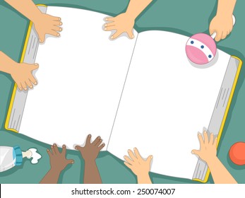 Background Illustration of Babies Examining a Book