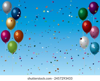 Background illustration with balloons and confetti