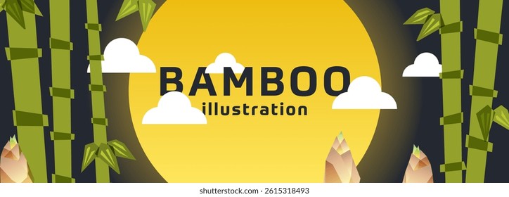 Background illustration of bamboo, moon and bamboo shoots