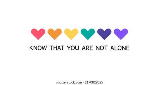 Background, illustration, banner. The image has six hearts gradation, six colors, red, orange, yellow, green, blue and purple, and the words in the picture.